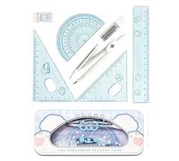 Generisch Set geometrico, matematica, scatola in metallo, blu, Vedere | Set di 7 pezzi da disegno, goniometro, righello da 15 cm, gomma, ricariche, per studi di esame al liceo