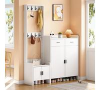 Generisch Set guardaroba scarpiera ingresso bianco 125 x 36 x 165 cm 8 ganci