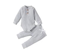 Generisch Set invernale a maniche lunghe, pagliaccetto e pantaloni, 2 pezzi, morbido e confortevole, per uso quotidiano con elastico in vita, isolamento termico, grigio., 0-3 mesi