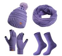 Generisch Set invernale da uomo, in 3 pezzi, con cappello caldo, sciarpa, guanti in tinta unita, Lilla, Taglia unica