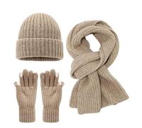 Generisch Set invernale unisex in maglia - Set di 3 pezzi con cappello, sciarpa e guanti | caldo accessorio in maglia a costine per donna e uomo, Taglia unica