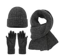 Generisch Set invernale unisex in maglia - Set di 3 pezzi con cappello, sciarpa e guanti | caldo accessorio in maglia a costine per donna e uomo, Taglia unica