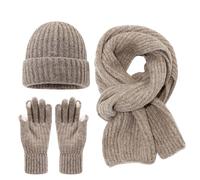 Generisch Set invernale unisex in maglia - Set di 3 pezzi con cappello, sciarpa e guanti | caldo accessorio in maglia a costine per donna e uomo, Taglia unica