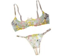 Generisch Set lingerie da donna con ricamo floreale - Lingerie-Duo trasparente in reggiseno e perizoma | Biancheria intima delicata per momenti speciali, Stil_x01 Giallo, XL