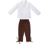 Generisch Set medievale per ragazzi, camicia, pantaloni alla caviglia, costume di Halloween per bambini, top scozzese e pantaloni costume da donna, marrone, 8-10 Jahre