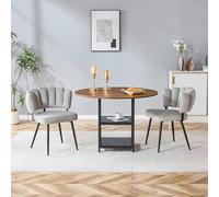 Generisch Set per 2 persone: tavolo rotondo in noce + 2 sedie grigie