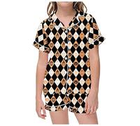 Generisch Set pigiama a maniche corte per ragazze con stampa grafica alla moda, comoda combinazione di due pezzi, ideale per le calde giornate estive, feste notturne con gli amici, Nero , 12-13 Jahre