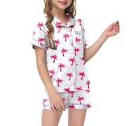 Generisch Set pigiama da 2 pezzi con stampa grafica a maniche corte, camicia e pantaloncini, bianco, 11-12Years