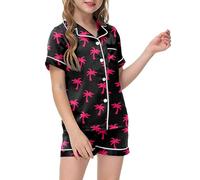 Generisch Set pigiama da 2 pezzi con stampa grafica a maniche corte, camicia e pantaloncini, Nero , 9-10 Anni