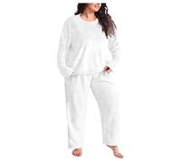 Generisch Set pigiama da donna in flanella, taglie forti, caldo, in tessuto non tessuto corallo, vestibilità comoda, biancheria intima invernale, abbigliamento esterno per la casa all'aperto (bianco