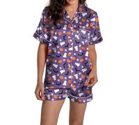 Generisch Set pigiama da donna in raso, con scollo a V, a maniche corte, con pantaloncini, stampe, pigiama da donna, 2-bianco., XXL