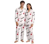 Generisch Set pigiama da donna per San Valentino, con motivo floreale, a maniche lunghe, con pantaloni, morbido e confortevole, per serate accoglienti nella stagione fredda, bianco, XXL
