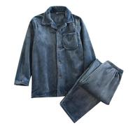 Generisch Set pigiama da uomo in flanella caldo tessuto in pile per un calore avvolgente, massimo comfort nella stagione fredda, Blu marino, XL