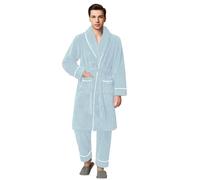 Generisch Set pigiama da uomo invernale in flanella, a maniche lunghe, pigiama e pantaloni da pigiama, set di biancheria termica in due pezzi, vestaglia con cintura e tasche, comoda tuta da casa