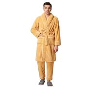 Generisch Set pigiama da uomo invernale in flanella, a maniche lunghe, pigiama e pantaloni da pigiama, set di biancheria termica in due pezzi, vestaglia con cintura e tasche, comoda tuta da casa