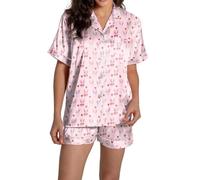 Generisch Set pigiama donna a forma di cuore coniglio camicia a maniche corte comodi pantaloncini per sogni dolci serate rilassate a casa, Rosa chiaro., XXL