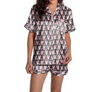 Generisch Set pigiama donna a forma di cuore coniglio camicia a maniche corte comodi pantaloncini per sogni dolci serate rilassate a casa, Nero , S
