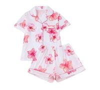 Generisch Set pigiama estivo da donna con stampa floreale a maniche corte, pantaloncini larghi e comodi pigiameria per il relax notturno a casa, Colore: rosa., XL