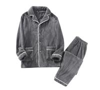 Generisch Set pigiama invernale da uomo in flanella ispessita e soffice per il massimo comfort, calore nella stagione fredda, grigio., M