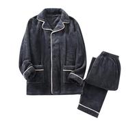 Generisch Set pigiama invernale da uomo in flanella ispessita e soffice per il massimo comfort, calore nella stagione fredda, Nero , M