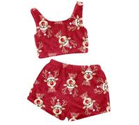 Generisch Set pigiama natalizio da donna casual in due pezzi tinta unita canotta pantaloncini comodi abbigliamento domestico per notti rilassanti, Colore: rosso, M