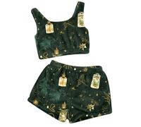 Generisch Set pigiama natalizio da donna con motivo renne casual in due pezzi gilet corto pantaloncini per notti accoglienti, Nero , M