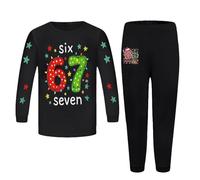 Generisch Set pigiama natalizio per bambini (67 cm), 2 pezzi, per ragazzi e ragazze, inverno 6/7, maniche lunghe e pantaloni, Nero , 3-4 Jahre