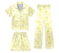 Generisch Set pigiama per bambini 2027-3 pezzi con stampa casual per la casa, giallo., 12-13 Anni