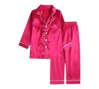 Generisch Set pigiama per neonati, ragazze e seta satinata, maniche corte, biancheria da notte, 2 pezzi, Down, pantaloni classici loungewear per neonati, accappatoio in spugna, Rosso anguria., 4-5