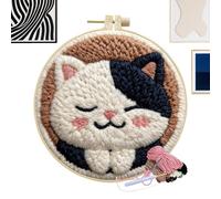 Generisch Set punchneedle, set di ricamo interattivo con simpatico gatto, punch embroidery, per la gestione dello stress e il genitore-figlio per bambini e appassionati di fai da te