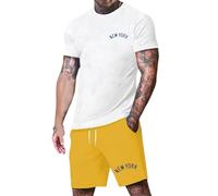 Generisch Set sportivo casual con stampa digitale 3D per uomo maglietta a maniche corte grafica York Shorts outfit per il tempo libero attivo, giallo., M