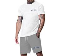Generisch Set sportivo casual con stampa digitale 3D per uomo maglietta a maniche corte grafica York Shorts outfit per il tempo libero attivo, grigio., 3XL