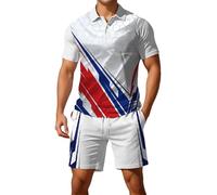 Generisch Set sportivo da uomo con motivo a fiamma, tuta in due pezzi in stile tedesco, polo e pantaloncini per il tempo libero e lo sport, Stil_k05 Bianco, XL