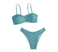 Generisch Set tankini in due pezzi con stampa floreale legami laterali per le giornate estive in spiaggia, Verde scuro, L