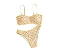 Generisch Set tankini in due pezzi con stampa floreale legami laterali per le giornate estive in spiaggia, Giallo chiaro, S