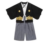 Generisch Set tradizionale kimono per ragazzi, abbigliamento cultura giapponese, costume da festa, elegante tessuto di qualità nero (nero, 7-8 anni)