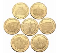 Generisch Seven New Wonders of The World, Coins, Gilded, Collection, Christ The Redeemer, Ruins of Machu Picchu, Great Wall of China, Ancient City of Petra, Perù, Piramide, Colosseo, Taj Mahal