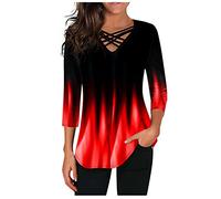 Generisch Sexy off-The-Shoulder maniche lunghe stampa a colori top camicetta abito senza pancia, Colore: rosso, 5XL