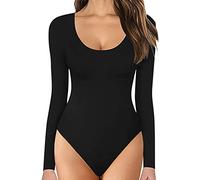 Generisch Shapewear - Body da donna a maniche lunghe, con scollo a U, per la pancia, in tinta unita, traspirante, a maniche lunghe, body modellante, Nero , L