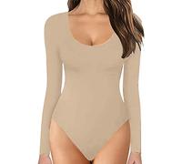Generisch Shapewear - Body da donna a maniche lunghe, con scollo a U, per la pancia, in tinta unita, traspirante, a maniche lunghe, body modellante, beige., m