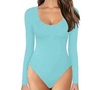 Generisch Shapewear - Body da donna a maniche lunghe, con scollo a U, per la pancia, in tinta unita, traspirante, a maniche lunghe, body modellante