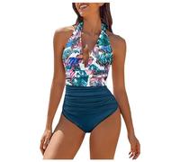 Generisch Shaping Costume da bagno da donna con scollo a V, dettagli plissettati, schiena libera, elegante, costume da bagno per spiaggia, piscina, donna, nero, sport, Blu scuro, XL
