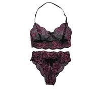 Generisch Sheer Floreale Pizzo Pigiama Lingerie Set Vita Alta Biancheria Da Notte Reggiseno E Panty 2 Pezzi Biancheria Da Notte S XXL Set Nero, rosa intenso, 5XL