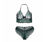 Generisch Sheer Floreale Pizzo Pigiama Lingerie Set Vita Alta Biancheria Da Notte Reggiseno E Panty 2 Pezzi Biancheria Da Notte S XXL Set Nero, verde, 5XL