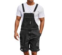 Generisch Shortalls - Salopette da uomo in tinta unita, con bretelle regolabili e tasche multiple per attrezzi, Y2K Hipster Streetwear, T1 nero., L