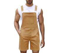 Generisch Shortalls Y2K Hipster Style Streetwear - Salopette da uomo, in denim, regolabile, casual, con tasche multiple, marrone, 3XL