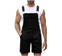 Generisch Shortalls Y2K Hipster Style Streetwear - Salopette da uomo, in denim, regolabile, casual, con tasche multiple, Nero , 3XL