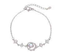 Generisch Silver Plated Star Planet Charm Bracelet for Women Wedding Elegante Jewelry Orologio in pelle da donna 16, Taglia unica, Metallo, Nessuna pietra preziosa