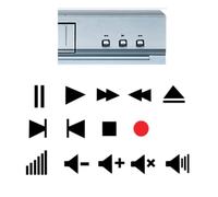 Generisch Simboli per lettori DVD CD Video MP3, cassette Play Pause Stop Rewind Sticker (312) (nero lucido, 15 mm)