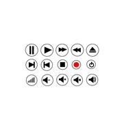 Generisch Simboli per lettori DVD CD Video MP3, cassette Play Pause Stop Rewind Sticker (Rt95/2) (17 mm)